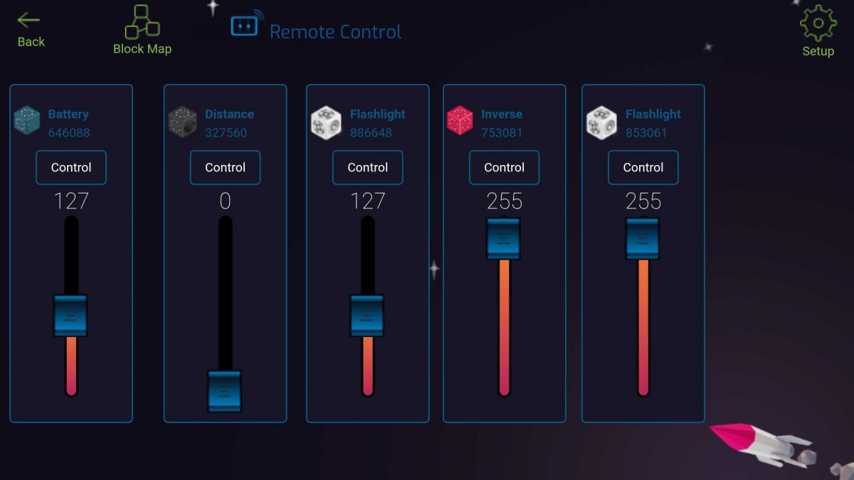 A screenshot of the remote control feature of the Cubelets app