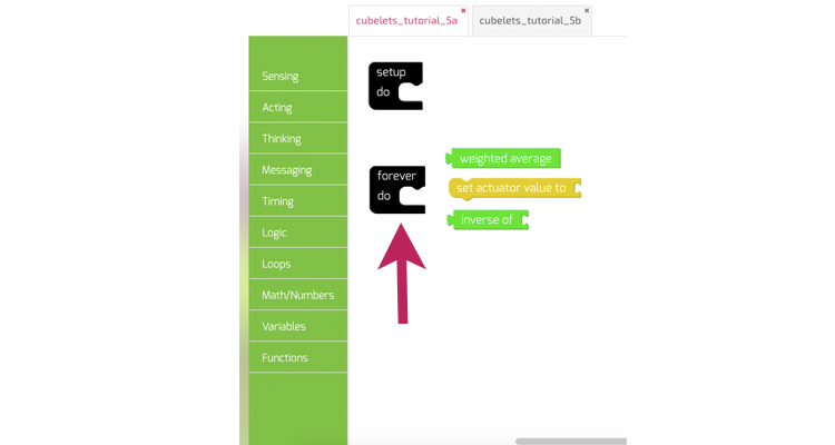 The Cubelets Blockly "forever do" command