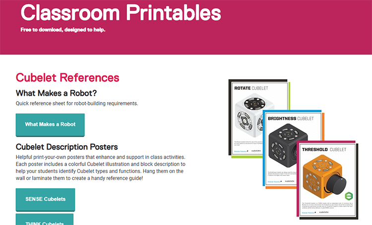 Free Cubelets posters, worksheets, and other downloadable activities